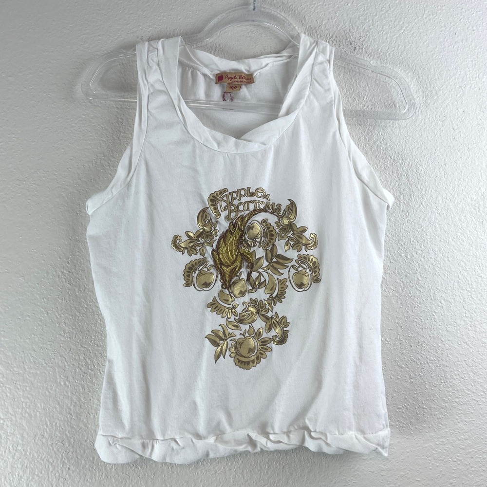 VTG Apple Bottoms Womens White Gold Foil Embroidered Tank Top Size L Y2K McBling